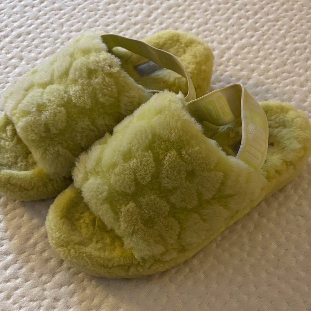 Ugg Fluff Yeah Lime Green Slide Slippers